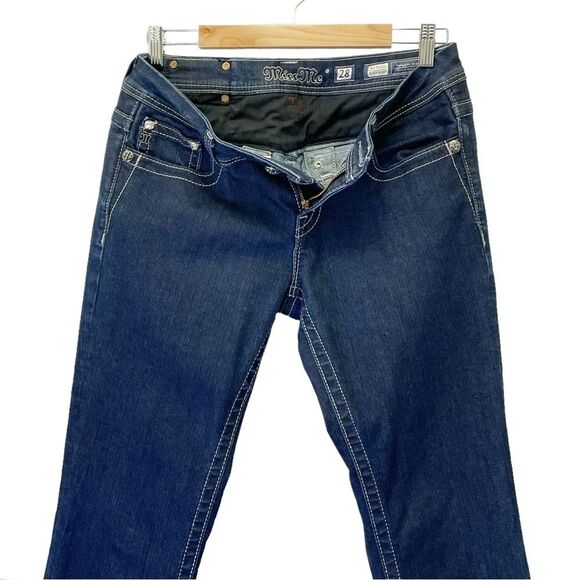 Miss Me Y2K Jeans Bling Rhinestone Back Flap Bootcut Dark Wash JE5731E2L Size 28 - Picture 6 of 12